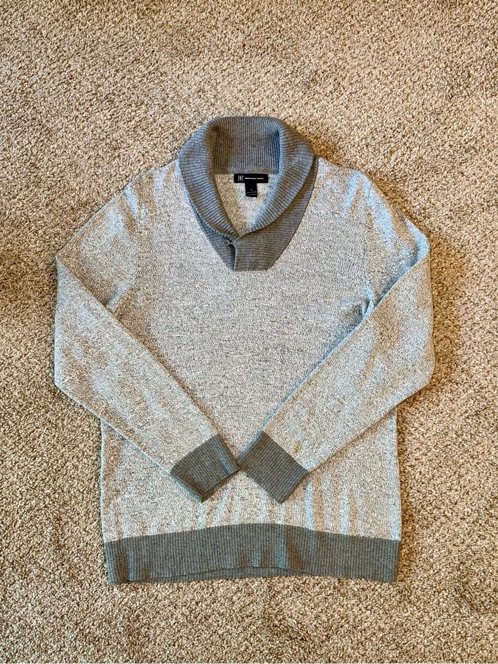 INC International Concepts (Macy’s) Shawl Collar Knit Sweater Gray Men's Small
